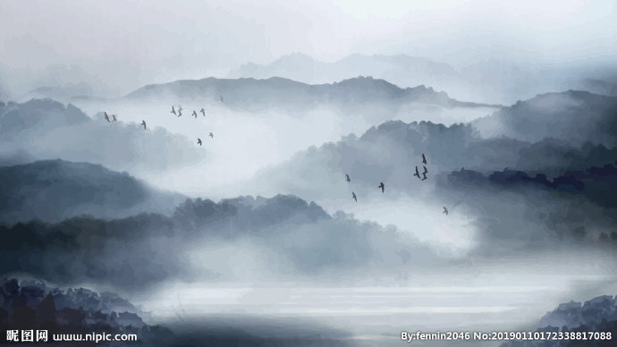 G淡蓝色大气山水